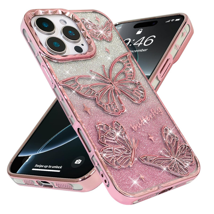 BITOBE Designed for iPhone 16 Pro Cute 3D Butterfly Case Slim Plating Glitter Bling Luxury Cover for Women Girls Protect
