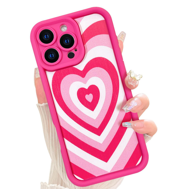 AIGOMARA Soft Silicone Case for iPhone 16 Pro Max Cute Love Heart Pattern Print Camera Protection Design Slim Flexible S