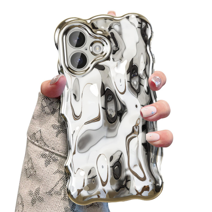 UEEBAI Ripple Case for iPhone 16 Cute Silver Cover Wave Shape for iPhone Case Pretty Aesthetic 3D Phone Cover Water Ripp
