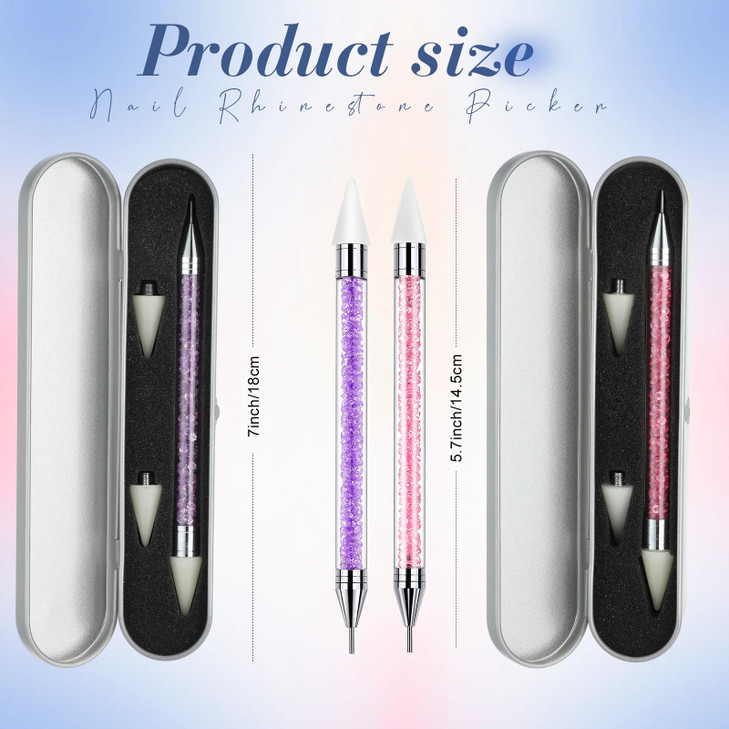 2 Pieces Rhinestone Picker Dotting Pen, Dual-ended Rhinestone Gems Crystals Studs Picker Wax Pencil Pen Crystal Beads Handle Manicure Nail Art DIY De