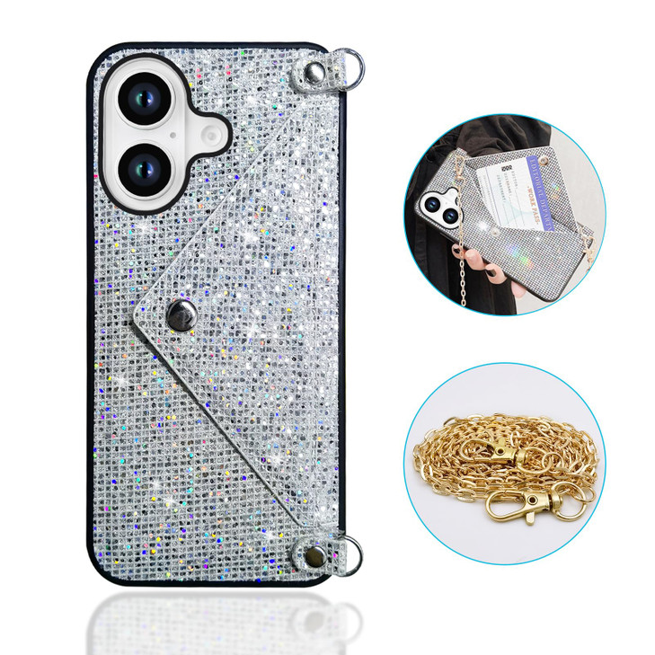 Omorro for iPhone 16 Plus Bling Case Glitter Diamond Sequins Case Small Credit Card Cash Holder Wallet Case with Shiny C