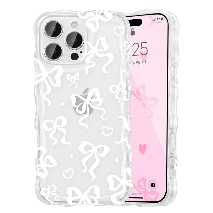 UEEBAI Cute Heart Bow Case for iPhone 16 Pro 63 inch Wave Ribbon Bows Phone Case Pretty Aesthetic Cover Cute Clear Shell