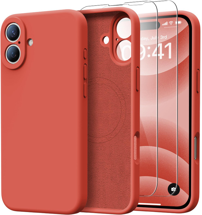 Kiresen for iPhone 16 Case with 2 Screen Protectors Wireless Charging Upgraded Camera Protection Liquid Silicone Protect