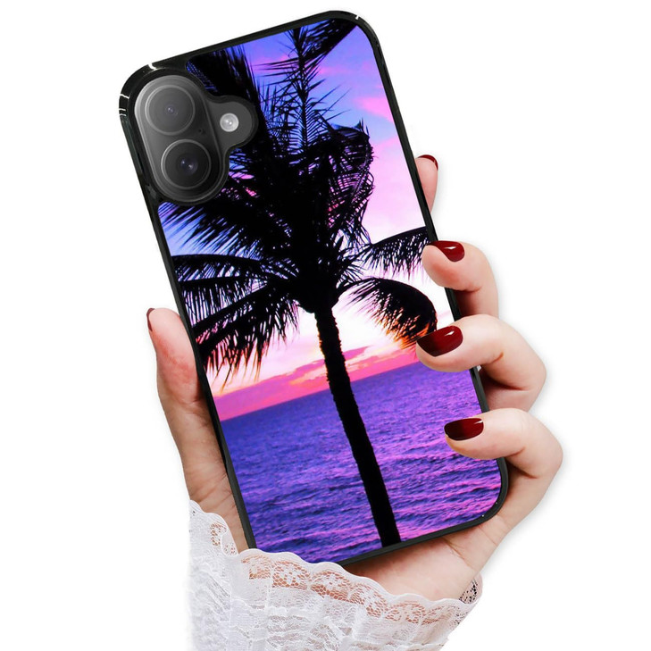 AJOURTEK for iPhone 16 Plus Durable Protective Soft Back Case Phone Cover HOT12377 Purple Beach Tropical Palm Tree 12377