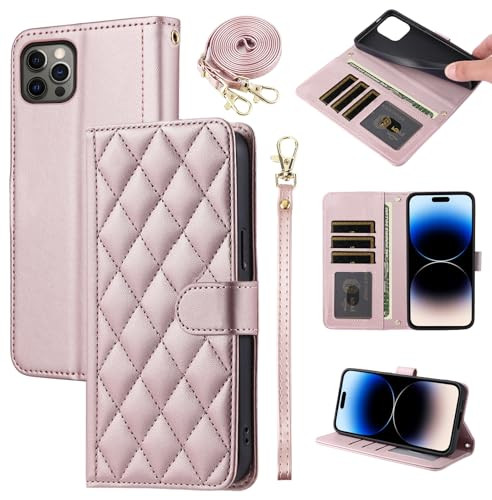 Furiet Argyle Wallet Case for iPhone 16 Pro Max 69 inch with Wrist Strap Shoulder Strap Card Slots Folio Purse Luxury PU