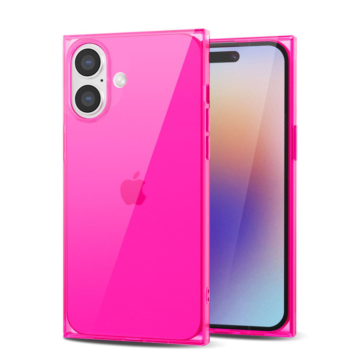 Svanove for iPhone 16 Clear Case Rectangle Edge Transparent Aesthetic Trendy Girly Neon Bright Silicone Rubber Phone Cas