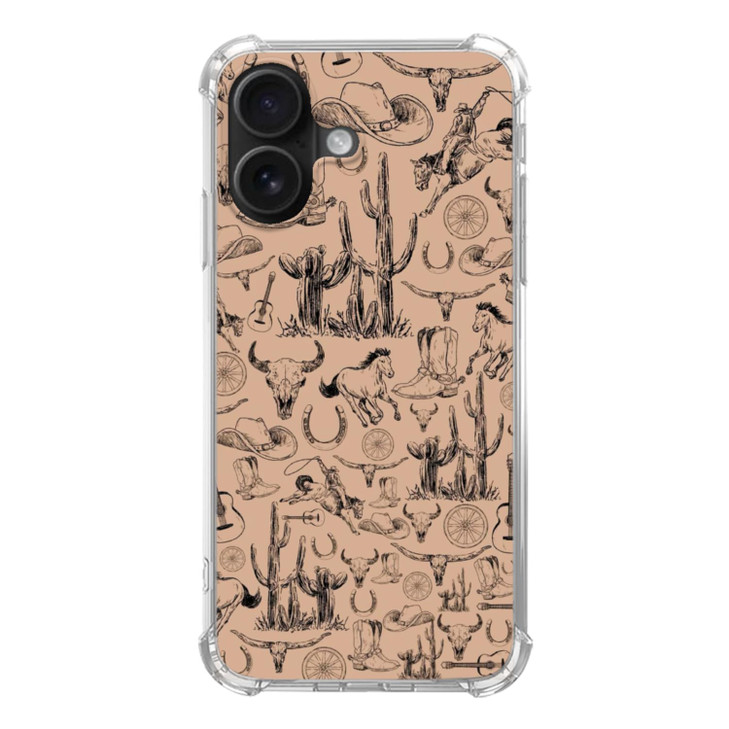 Fisgerod Vintage Western Cowboy Pattern Phone Case for iPhone 16 Plus Wild Cactus Desert Vibe Cover for Girls Boys Women