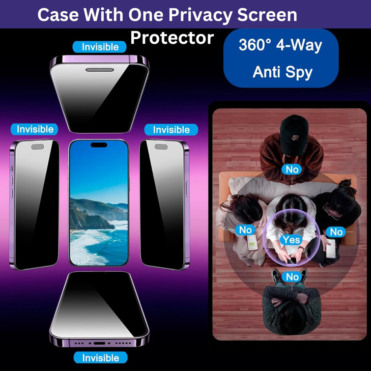 Magnetic Compatible with iPhone 16 Pro Max Case Builtin Kickstand 360 Privacy Glass Compatible with MagSafe Military Gra