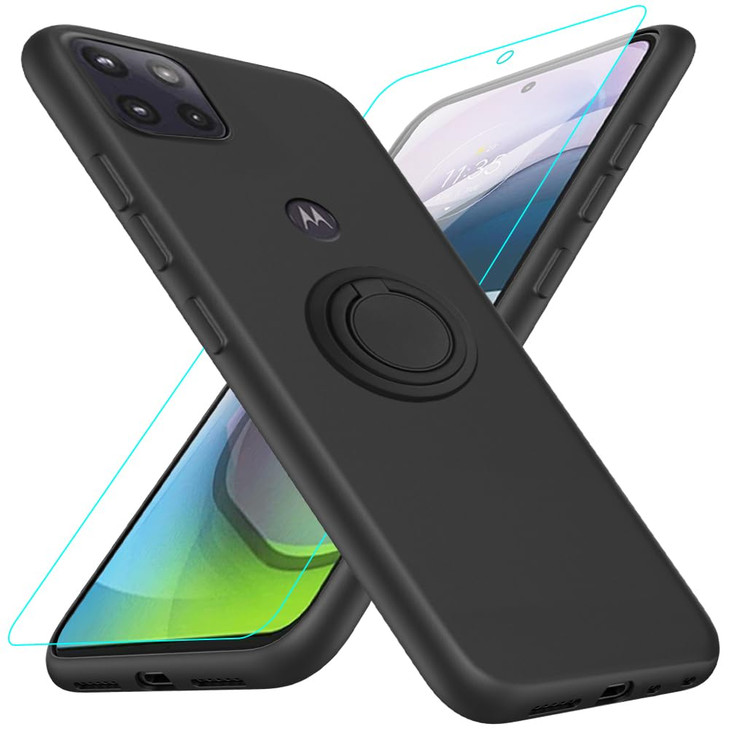 Case for Motorola Moto One 5G Ace 2021 5G Phone Case with Glass Screen Protector 360 Rotatable Ring Holder Kickstand Sta