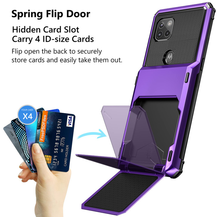 Vofolen for Moto One 5G Ace Case Wallet Cover 4Card Credit Card Holder ID Slot Scratch Resistant Dual Layer Hybrid Prote