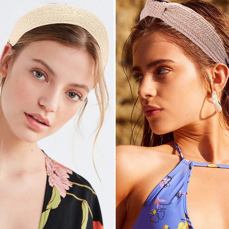 Ivyu Hairband - 4 Mixed Color Straw Braid Twist Headbands for Women's hair, Wide Thick Top Knot Hairbands for Girls, Beauty Product, Beech Accessorie