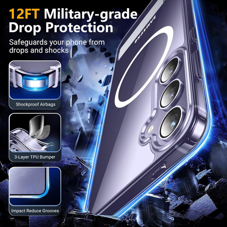 SPIDERCASE Magnetic for Samsung Galaxy S24 CaseBuiltin Invisible Kickstand with 2PCS Tempered Glass Screen Protectors Sh