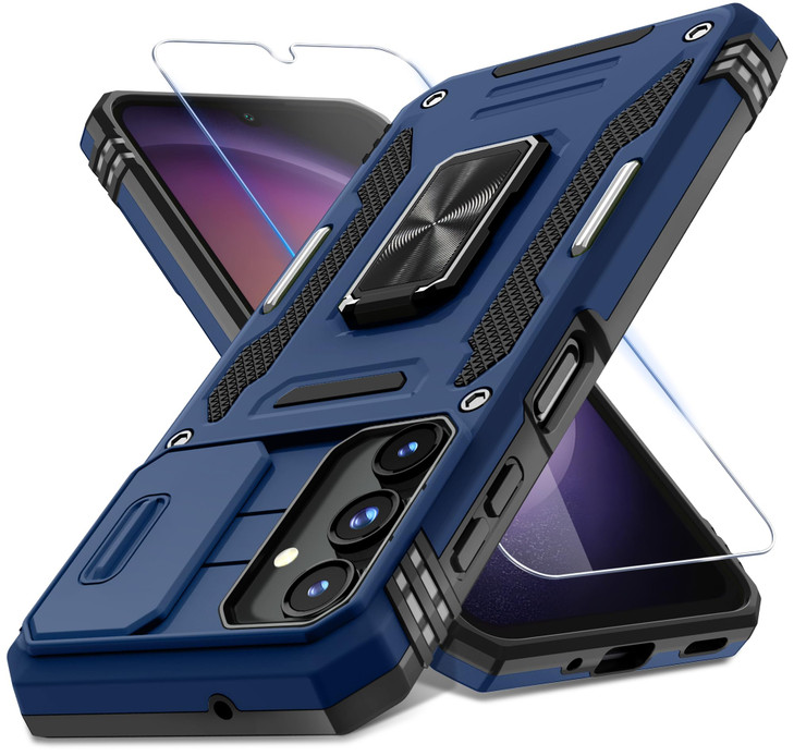 DEERLAMN Case for Samsung Galaxy A16 5G with Slide Camera CoverScreen Protector 1 Pack Rotated Ring Kickstand Military G