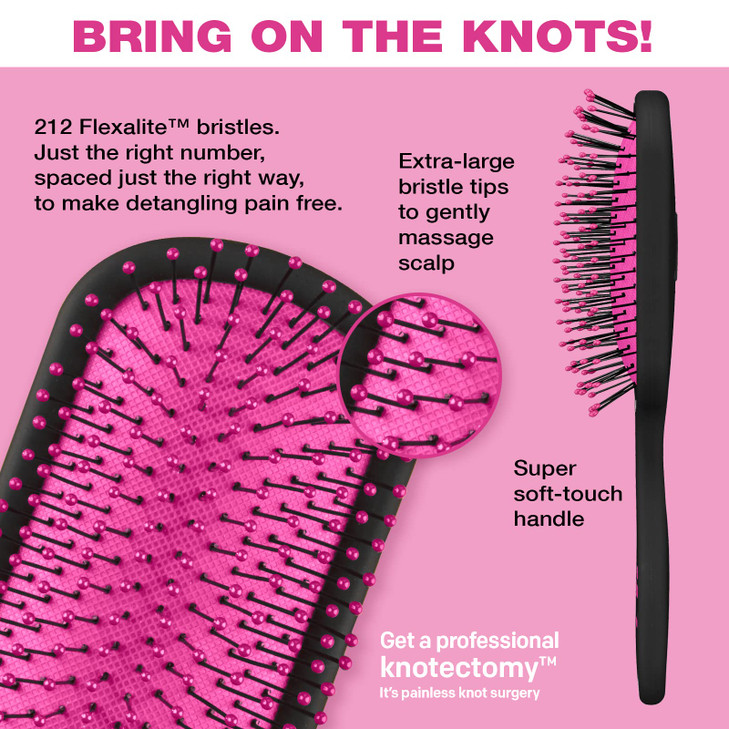 The Knot Dr. hair brush by Conair - Detangling hair brush - Removes Knots and Tangles in wet or dry hair- Black Neon w/Travel Case - Pink