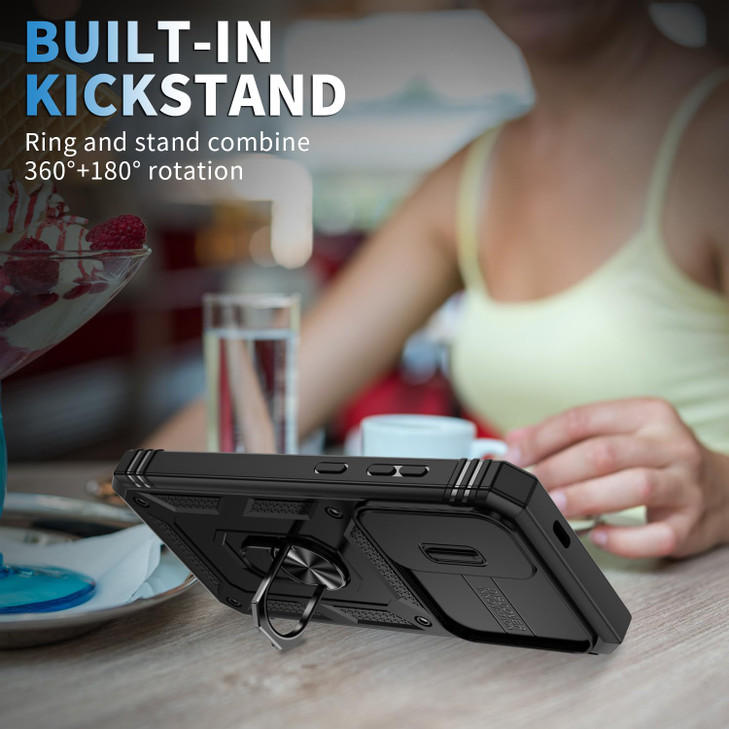 Fucozan Military Grade Case for Samsung Galaxy S24 FE with Kickstand Ring Holder Slide Camera Cover Protection Shockproo