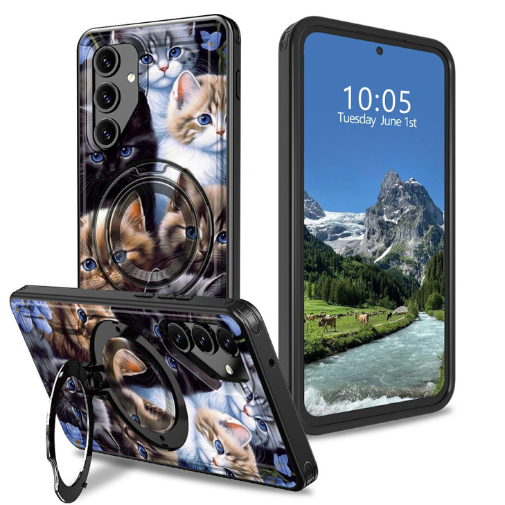DIGTIALL for Samsung Galaxy S24 FE 67 Phone Case with Stand for Galaxy S24 FE Case Cute Cat Theme Hybrid Dual Layer Shoc