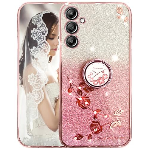 Ephoou for Samsung Galaxy S24 FE 67 Slim Case Crystal Bling Clear Glitter Sparkle Diamond Flowers Floral Design Soft Sil