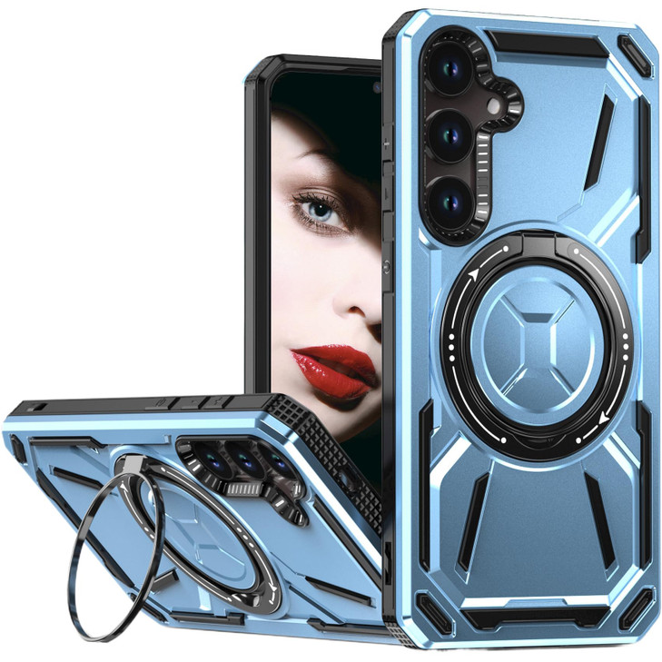 Ephoou for Samsung Galaxy S24 FE Armor Case with 360 Ring Kickstand Dual Layer Military Grade Heavy Duty Shockproof Prot