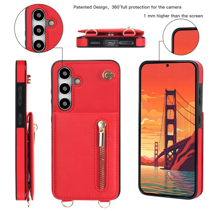 Fofvccv Crossbody Wallet Case for Samsung Galaxy S24 FE 67 PU Leather Zipper Card Holder Flip Cover with Magnetic Closur