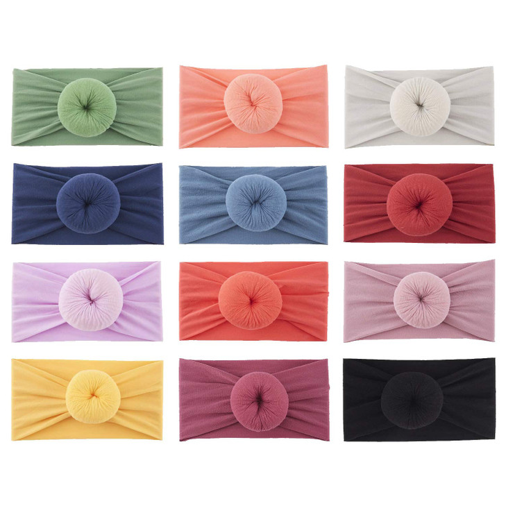 Lawie 12 PACK Elastic Stretchy Super Soft Donut Top Knot Wide Nylon Headbands Hairband Turban Headwraps Hair Bows Accessories for Kids Toddler Infant