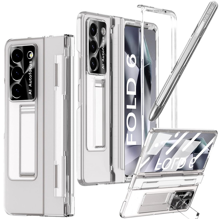 YQODSZ for Samsung Galaxy Z Fold 6 Case with S Pen Holder Stylus Fold6 Clear Case with Kickstand Hinge Protection Screen