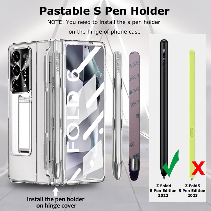 YQODSZ for Samsung Galaxy Z Fold 6 Case with S Pen Holder Stylus Fold6 Clear Case with Kickstand Hinge Protection Screen