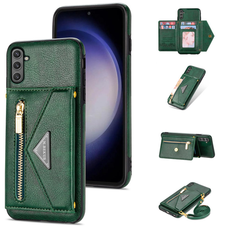 Furiet Wallet Case for Samsung Galaxy S24 FE 5G with Crossbody Shoulder Strap Flip Purse PU Leather Zipper Pocket Card S