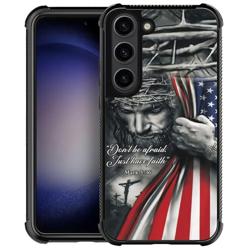DAIZAG Case Compatible with Samsung Galaxy S23Premium ShockResistant Phone CaseChristian Jesus God Bless American Flag