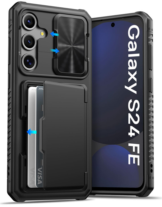 ATATOO for Samsung Galaxy S24 FE Case with Card HolderStore 45 Cards RFID Blocking Slide Camera Cover Military Grade Pro