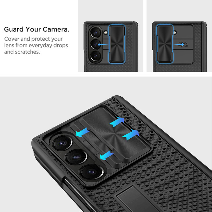 Miimall Phone Case for Samsung Galaxy Z Fold 6 with Slide Camera Cover Hinge Protection Builtin Screen Protector Adjusta