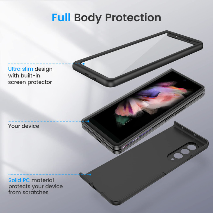 Ruky for Samsung Galaxy Z Fold 3 Case Hinge Coverage Protection Full Body with Builtin Screen Protector Hard PC UltraThi
