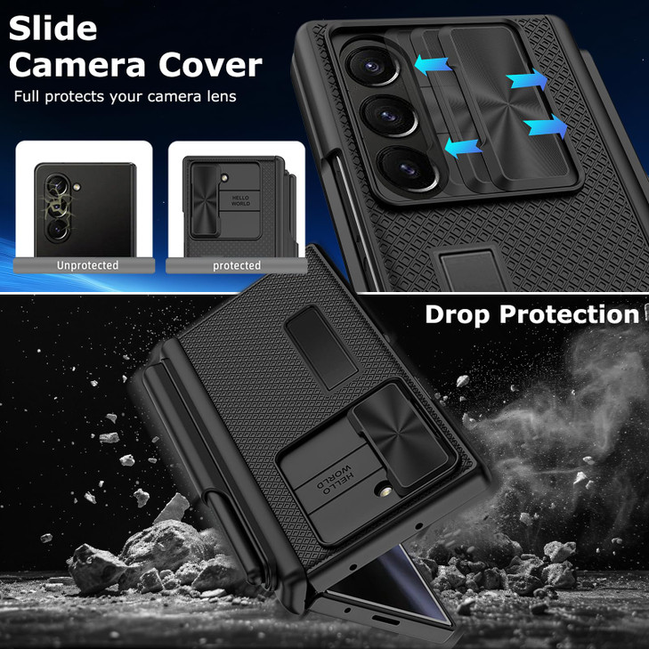 YQODSZ for Samsung Galaxy Z Fold 6 Case with S Pen Holder Stylus Slide Camera Cover Fold6 Pen Slot Case with Kickstand H