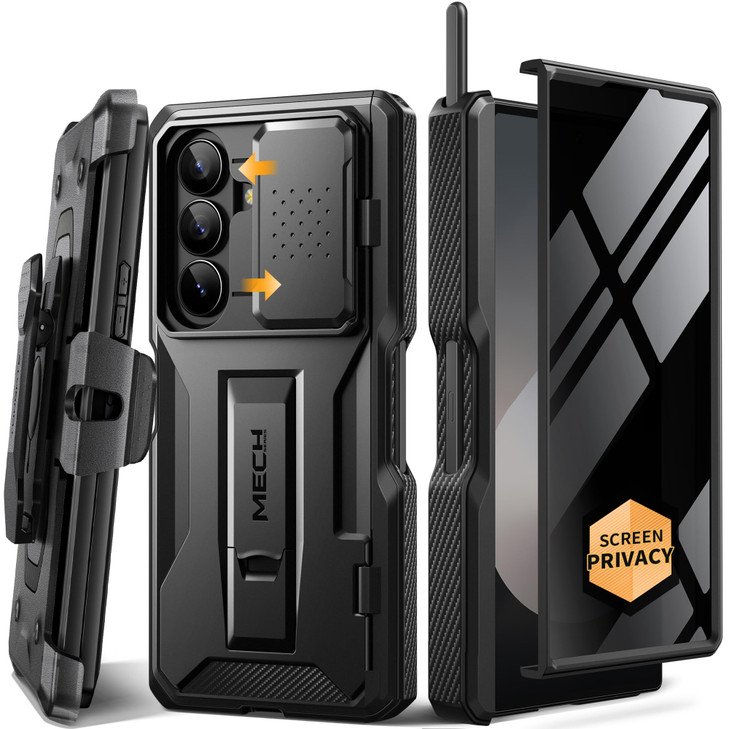 TONGATE for Z Fold 6 Case with S Pen Slot Hinge Protection Privacy Glass Screen Protector FullBody Military Drop Phone C