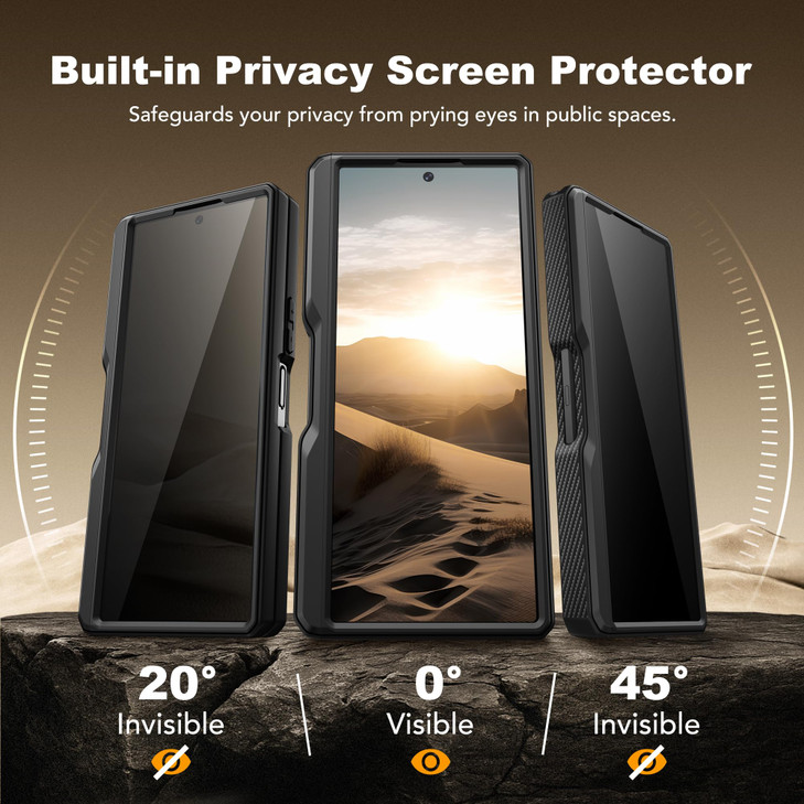 TONGATE for Z Fold 6 Case with S Pen Slot Hinge Protection Privacy Glass Screen Protector FullBody Military Drop Phone C