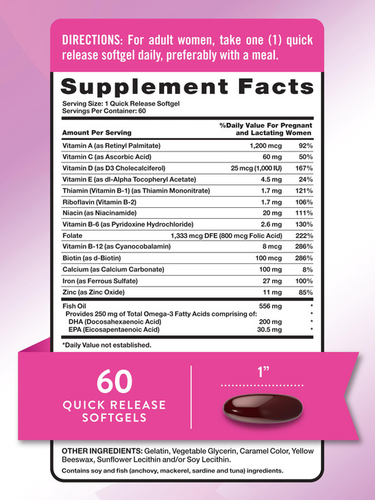 Nature's Truth Prenatal Vitamins for Women | with DHA and Folic Acid | 60 Softgels | Non-GMO & Gluten Free Supplement