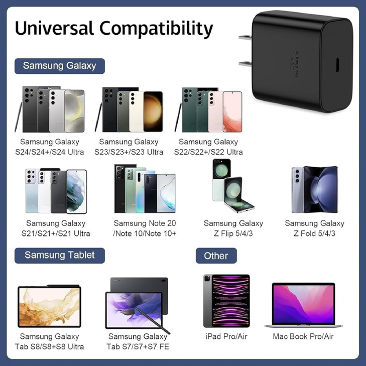 S24 S25 S23 A16 Samsung Charger Super Fast Charging 45W USB C Super Fast Charger with 6FT Type C Charger Cable Cord for