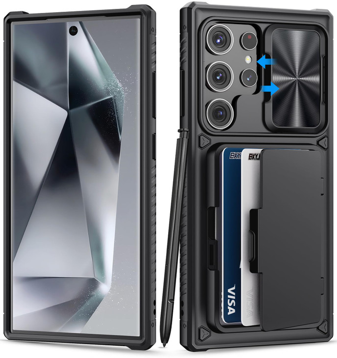 BXYJY for Samsung Galaxy S24 FE Case Wallet Builtin Card Holder 45 Cards Slide Camera Cover RFID Blocking Military Grade