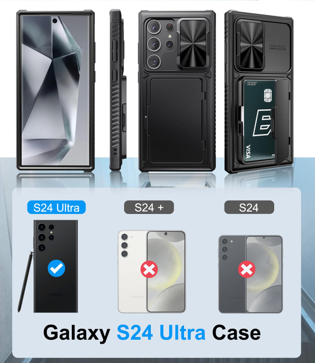 BXYJY for Samsung Galaxy S24 FE Case Wallet Builtin Card Holder 45 Cards Slide Camera Cover RFID Blocking Military Grade