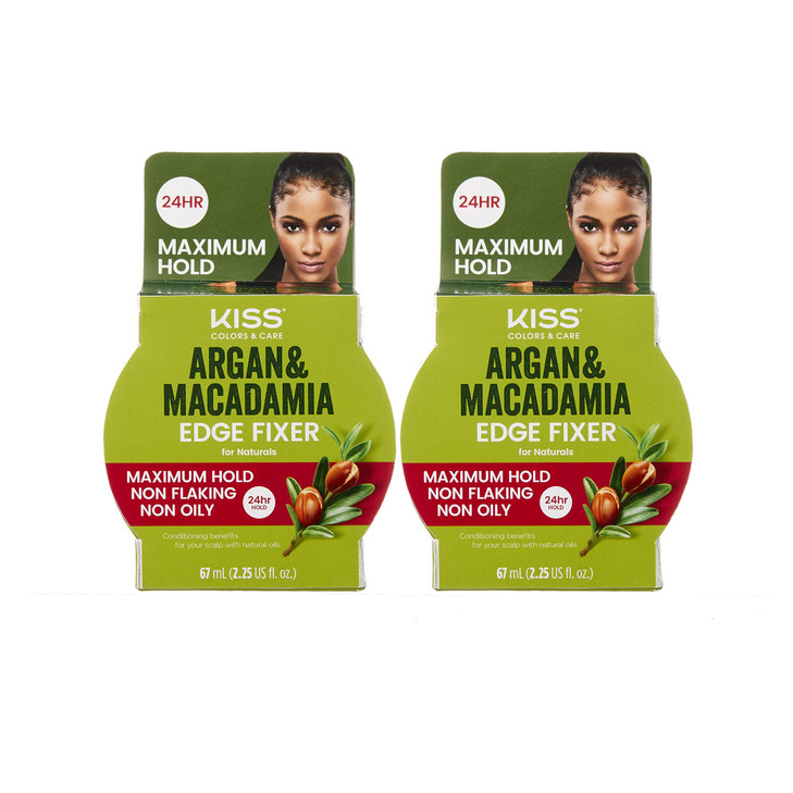 KISS Argan & Macademia Edge Fixer, 24HR Maximum Hold 67mL (2.25 US fl.oz.) (2 PACK)