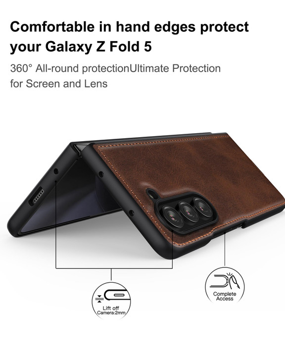 Foluu Case for Samsung Galaxy Z Fold 5 with Front Builtin Screen Protector PU Leather Hard PC Shell Ultra Thin Slim Dura