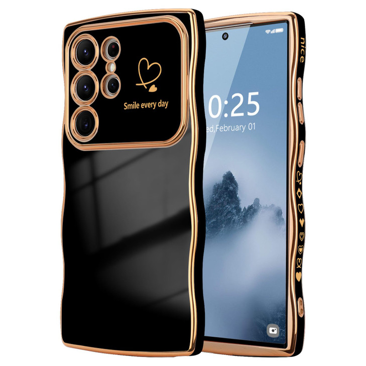 LCHULLE for Samsung Galaxy S24 Ultra Case for Women Girls Cute Wave Frame Curly Shape with Love Heart Raised Camera Prot