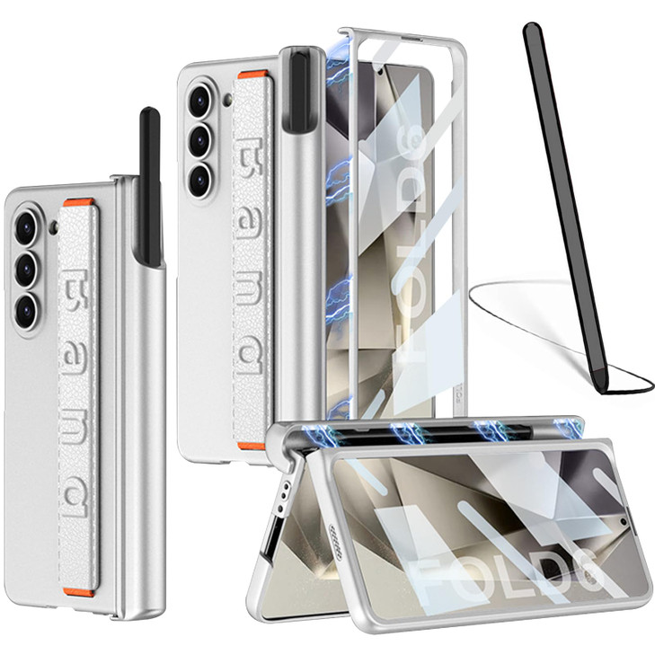 Ninki Compatible Samsung Galaxy Z Fold 6 Case with S Pen Red Carbon Fiber Magnetic Hinge Protection Screen Protector for
