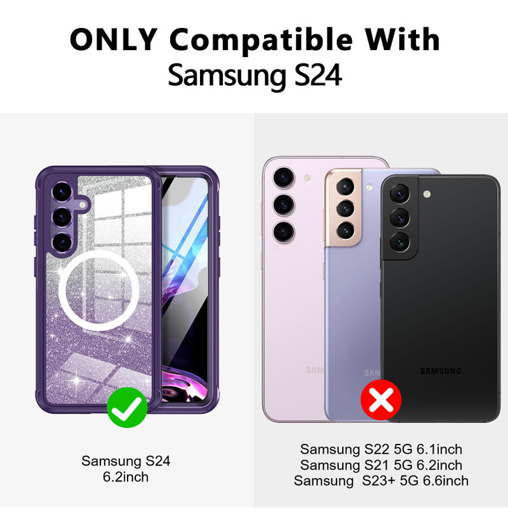Hekodonk for Samsung Galaxy S24 Case GlitterCompatible with MagSafeBuiltin Tempered Glass Screen Protector Camera Lens P