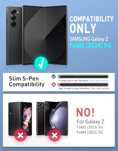 iBlason for Samsung Galaxy Z Fold 6 Case with S Pen Holder Builtin Tempered Glass Screen Protector Stand MilitaryGrade P
