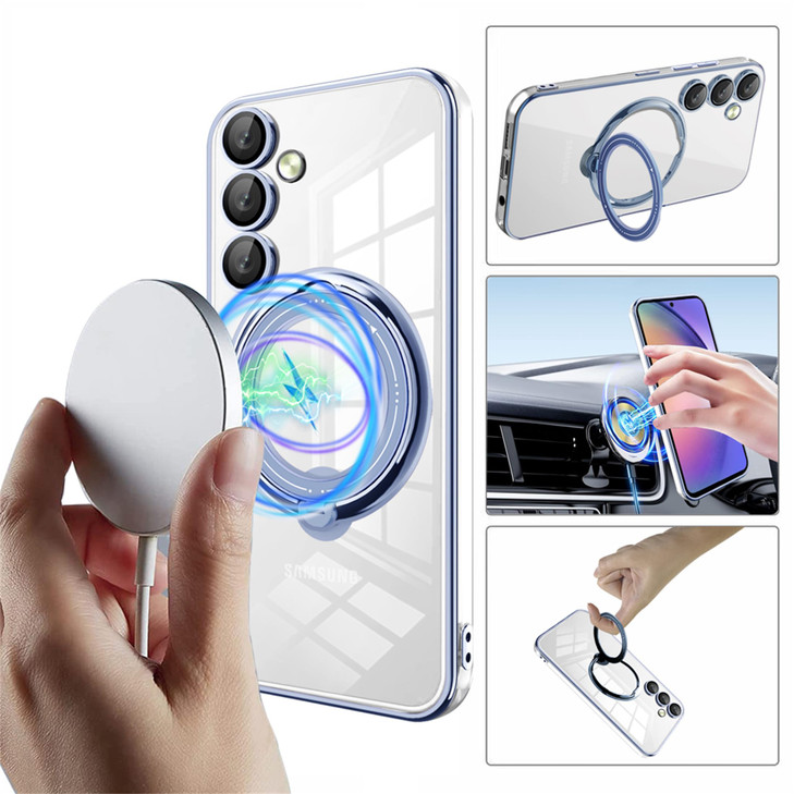 Ysnzaq Clear Case for Samsung Galaxy S24 FE 67 with Rotatable Ring Stand Soft TPU Slim Fit Shockproof Phone Cover with C