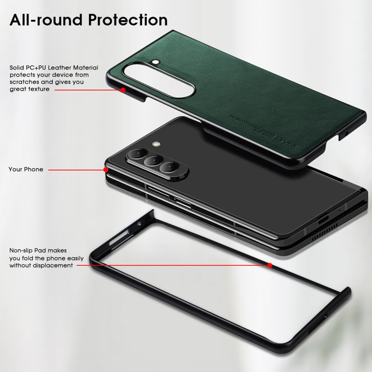 Xlevel for Samsung Galaxy Z Fold 6 Case Thin Slim Premium PU Leather Phone Cover Bumper Shockproof Protection Folding Ph
