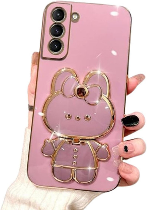 for Samsung Galaxy A16 5G Case for Women Girls Cute Hidden Rabbit Mirror Kickstand DesignGalaxy A16 Case Girly Plating G
