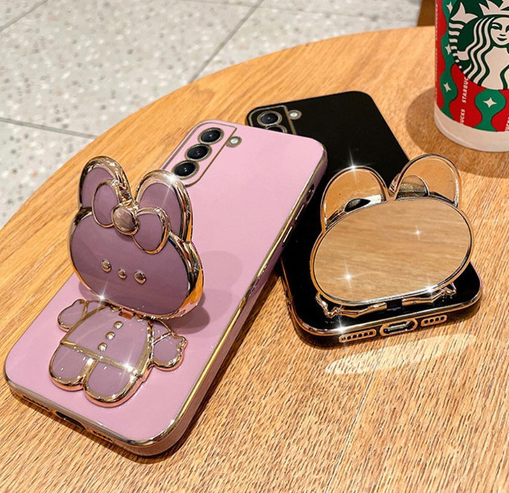 for Samsung Galaxy A16 5G Case for Women Girls Cute Hidden Rabbit Mirror Kickstand DesignGalaxy A16 Case Girly Plating G