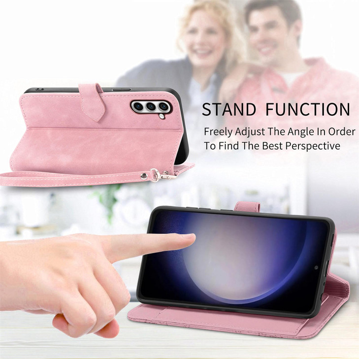 Furiet Wallet Case for Samsung Galaxy S24 FE 5G with Wrist Strap Lanyard Flower Pattern Zipper Pocket PU Leather Flip Ca