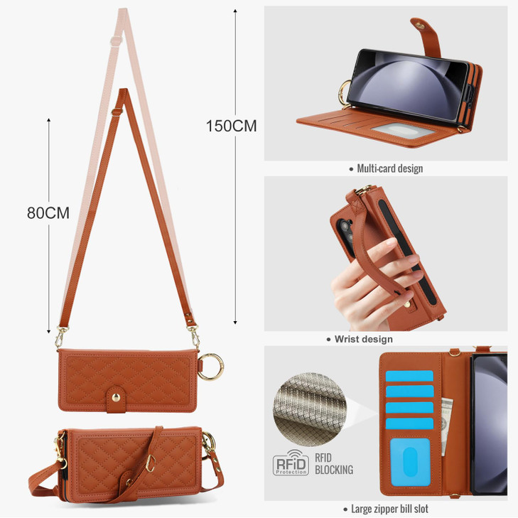 Asuwish Phone Case for Samsung Galaxy Z Fold 6 5G 2024 Wallet Cover with S Pen Holder Crossbody Lanyard Strap Credit Car